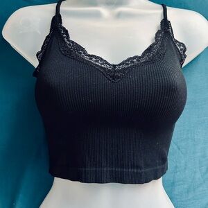 Wild Fable Black Ribbed Top with Lace Detail